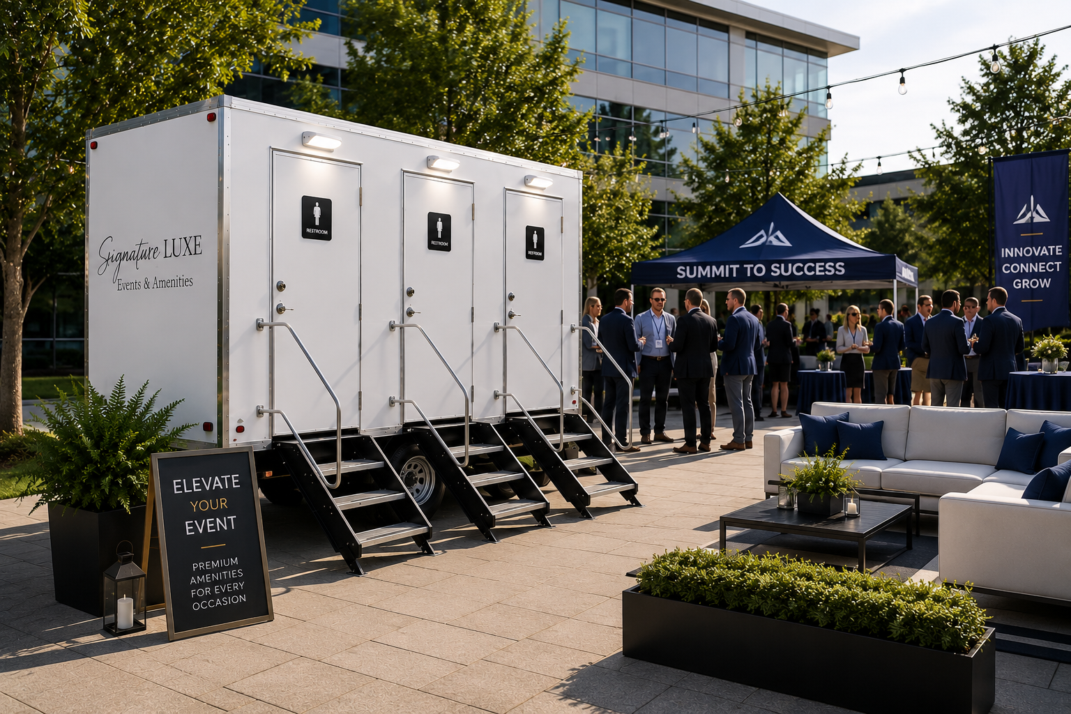 Luxury restroom trailer rental for corporate events in Michigan