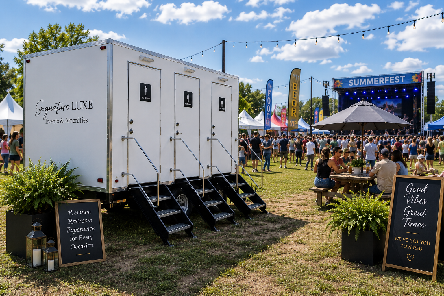 Luxury restroom trailer for festivals and community events in Michigan
