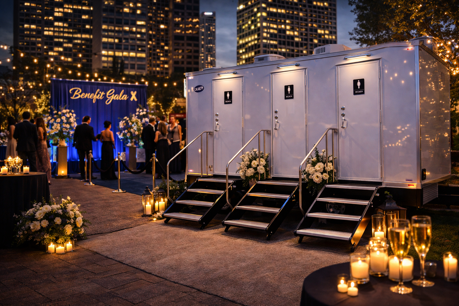 Luxury restroom trailer rental for special events near Lansing Michigan